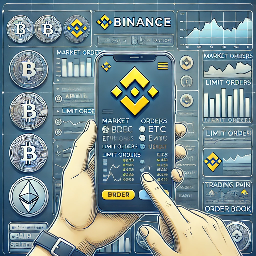 DALL·E 2024 11 30 15.52.29 A detailed illustration of cryptocurrency trading on Binance highlighting the Binance logo and branding prominently. The image shows a user friendly