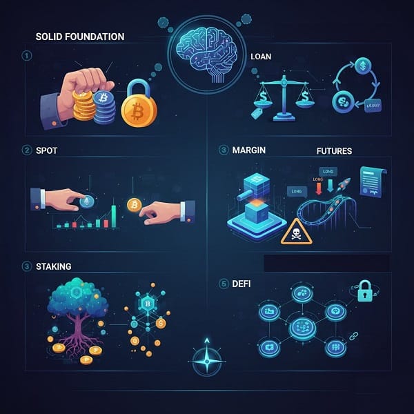 Hold - Trade - Staking - Spot - Loan - Margin - Futures - Defi