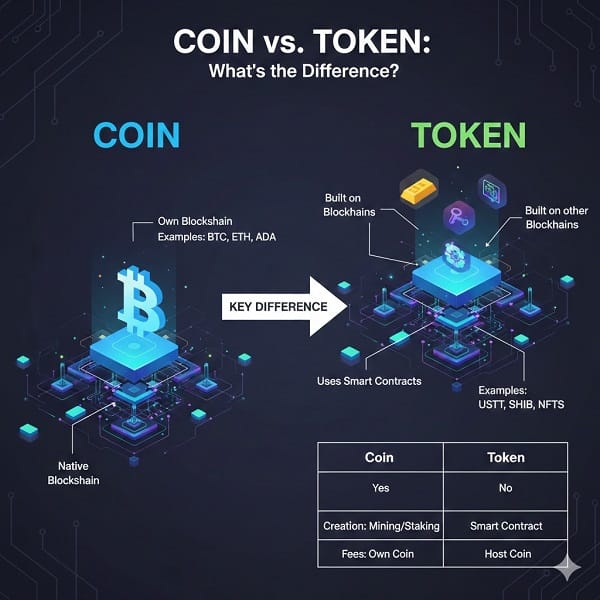 Coin và token khác nhau như thế nào? Người mới cần biết
